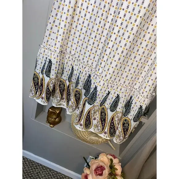 NWT CeCe Medium Lined Elastic Waist Ruffle Like Bottom Boho White Paisley Skirt - Picture 12 of 12